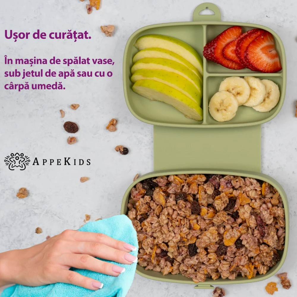 Caserola compartimentata din silicon cu ventuza, AppeKids Magic Box - Verde [5]