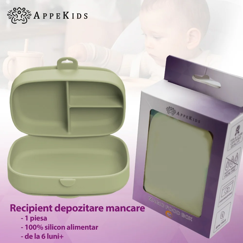 Caserola compartimentata din silicon cu ventuza, AppeKids Magic Box - Verde [3]