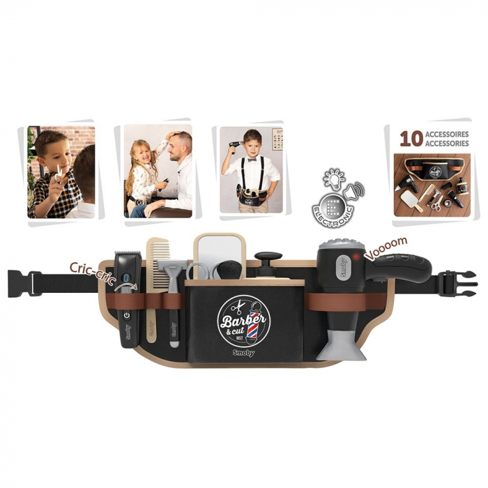 Centura  copii frizer de la 3 ani+, Smoby Barber and Cut negru cu accesorii [3]
