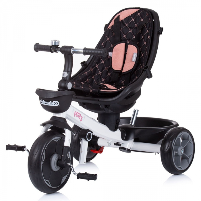 Tricicleta copii 1 an+, cu sezut reversibil, negru-roz, Chipolino Pegas [3]