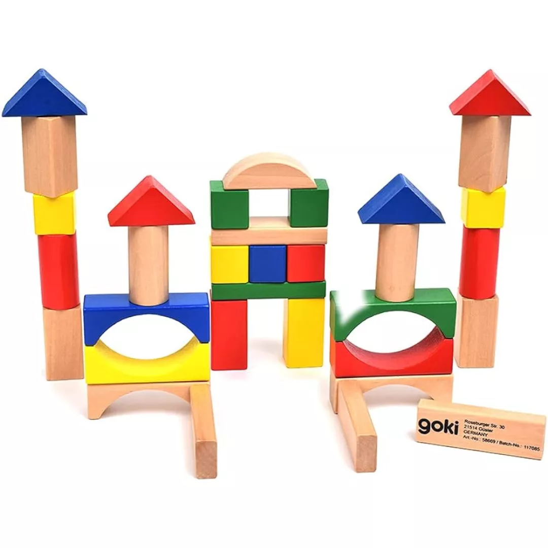 Cuburi pentru construit, din lemn, pentru copii, 100 buc, Goki [3]