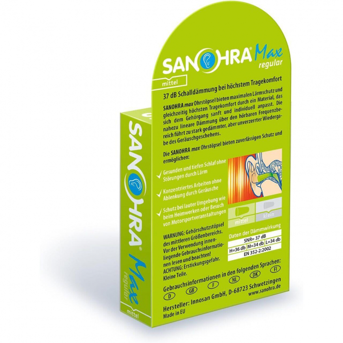 Dopuri de urechi pentru adulti, pentru protectia auzului impotriva zgomotului, SNR 37dB, 12 bucati, spuma, verde, SANOHRA Max [2]