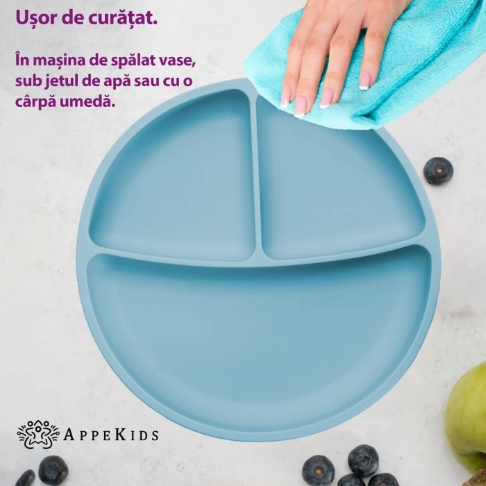 Farfurie compartimentata din silicon cu ventuza, AppeKids - Albastru [4]