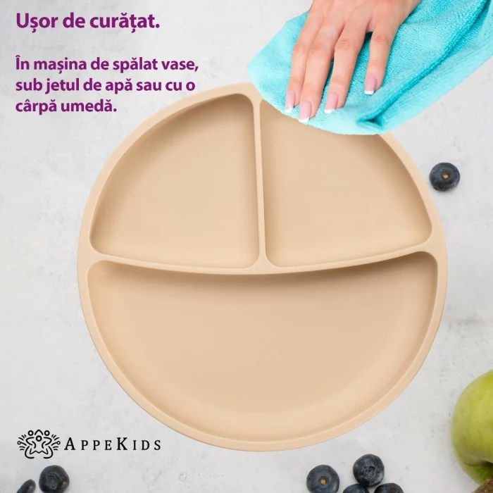 Farfurie compartimentata din silicon cu ventuza, AppeKids - Bej [4]