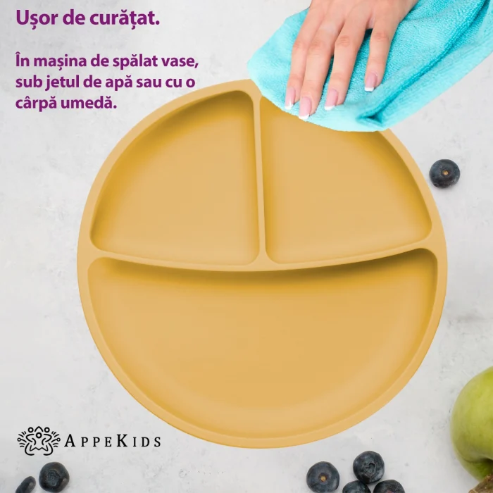 Farfurie compartimentata din silicon cu ventuza, AppeKids - Galben [2]