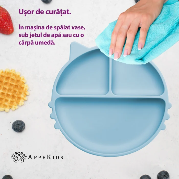 Farfurie compartimentata din silicon cu ventuza, AppeKids - Kitty - Albastru [4]