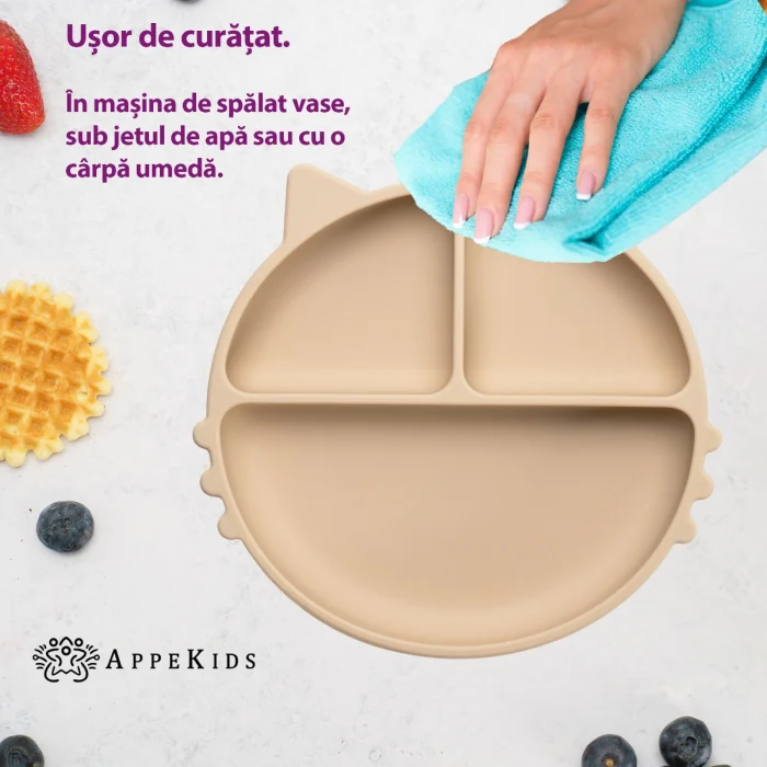 Farfurie compartimentata din silicon cu ventuza, AppeKids - Kitty - Bej [6]