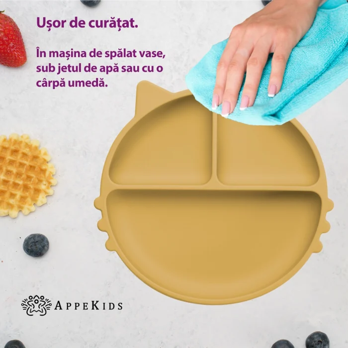 Farfurie compartimentata din silicon cu ventuza, AppeKids - Kitty - Galben [2]