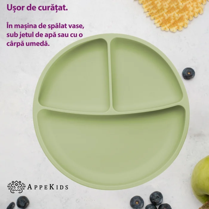 Farfurie compartimentata din silicon cu ventuza, AppeKids - Verde [2]