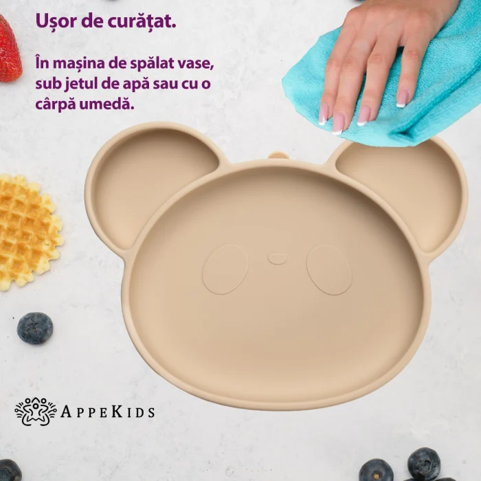 Farfurie din silicon cu ventuza, AppeKids, Panda - Bej [4]