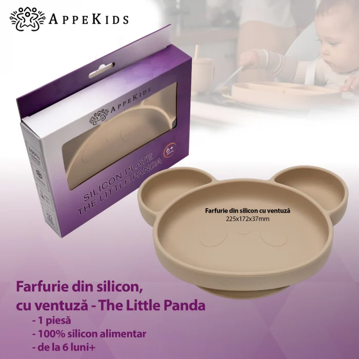 Farfurie din silicon cu ventuza, AppeKids, Panda - Bej [2]