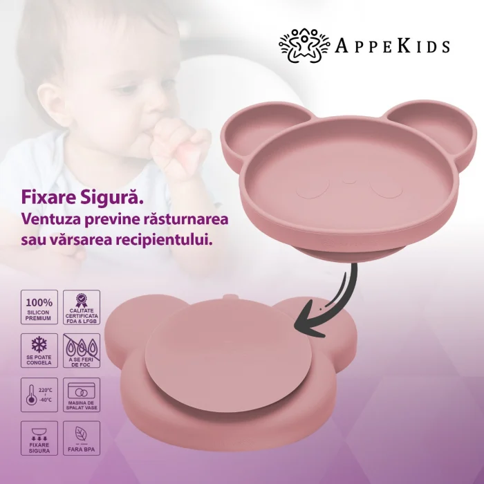 Farfurie din silicon cu ventuza, AppeKids, Panda - Roz [5]