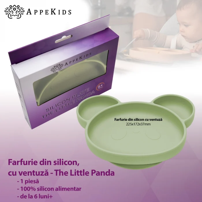 Farfurie din silicon cu ventuza, AppeKids, Panda - Verde [3]