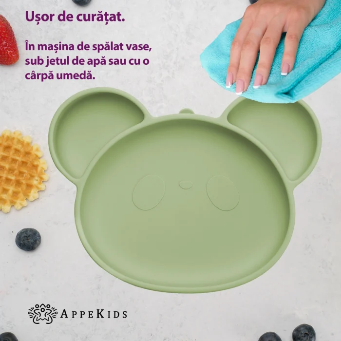 Farfurie din silicon cu ventuza, AppeKids, Panda - Verde [2]