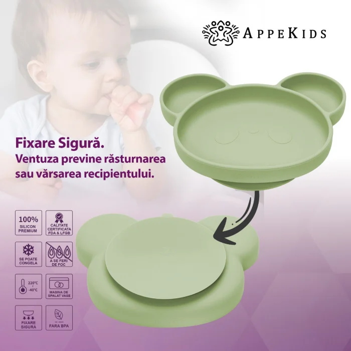 Farfurie din silicon cu ventuza, AppeKids, Panda - Verde [5]