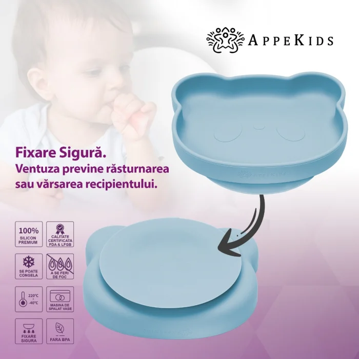 Farfurie din silicon cu ventuza, AppeKids, The Little Bear - Albastru [5]