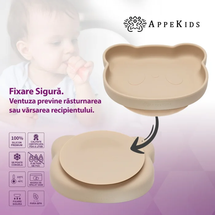 Farfurie din silicon cu ventuza, AppeKids, The Little Bear - Bej [6]