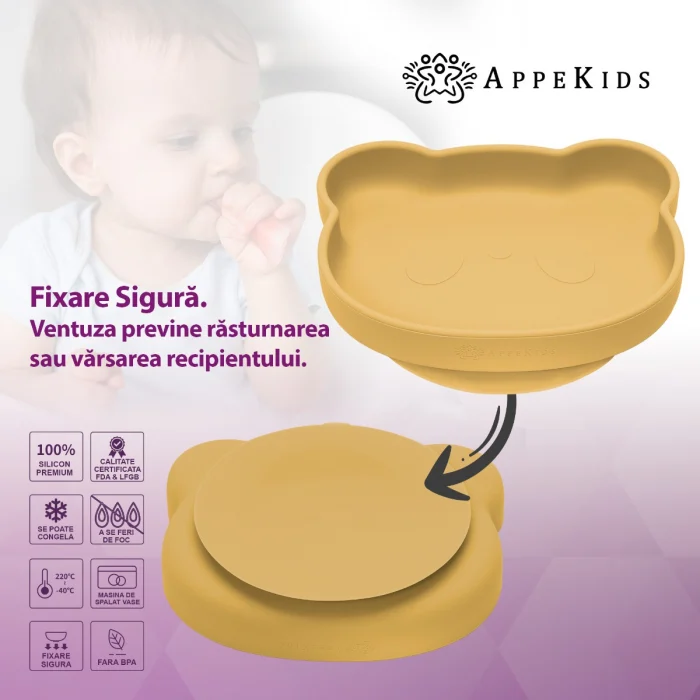 Farfurie din silicon cu ventuza, AppeKids, The Little Bear - Galben [5]