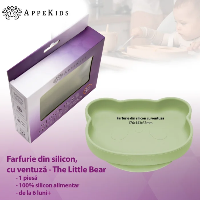 Farfurie din silicon cu ventuza, AppeKids, The Little Bear - Verde [2]