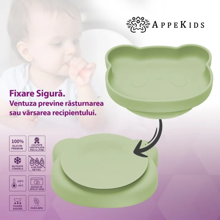 Farfurie din silicon cu ventuza, AppeKids, The Little Bear - Verde [5]
