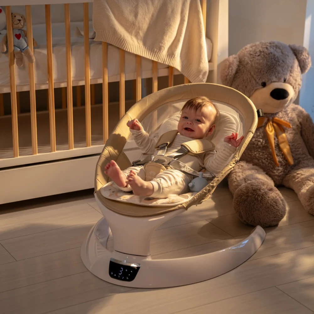 Leagan electric pentru bebelusi, cu spatar reglabil si senzor de miscare, AppeKids Evoque - Bej [4]