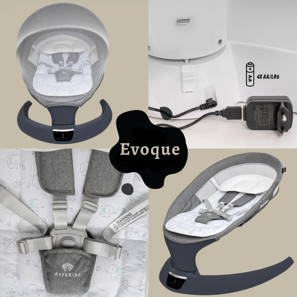 Leagan electric pentru bebelusi, cu spatar reglabil si senzor de miscare, AppeKids Evoque - Gri [6]