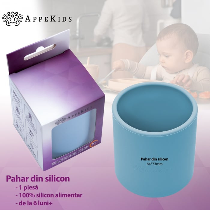 Pahar din silicon, AppeKids - Albastru [6]
