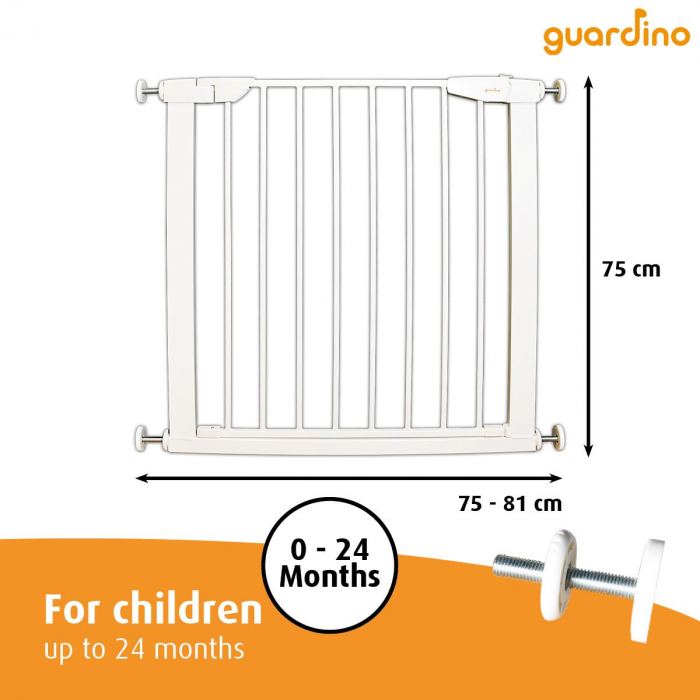 Poarta de siguranta pentru copii, 75-81 cm, montare prin presiune, metal, alb, Guardino [6]