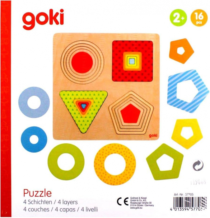 Puzzle Copii 2 ani+ Forme Geometrice De Lemn Goki [3]