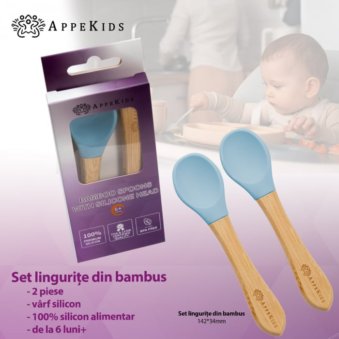 Set Lingurite din bambus, AppeKids - Albastru [2]