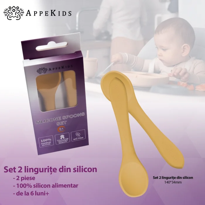 Set Lingurite din silicon, AppeKids - Galben [2]