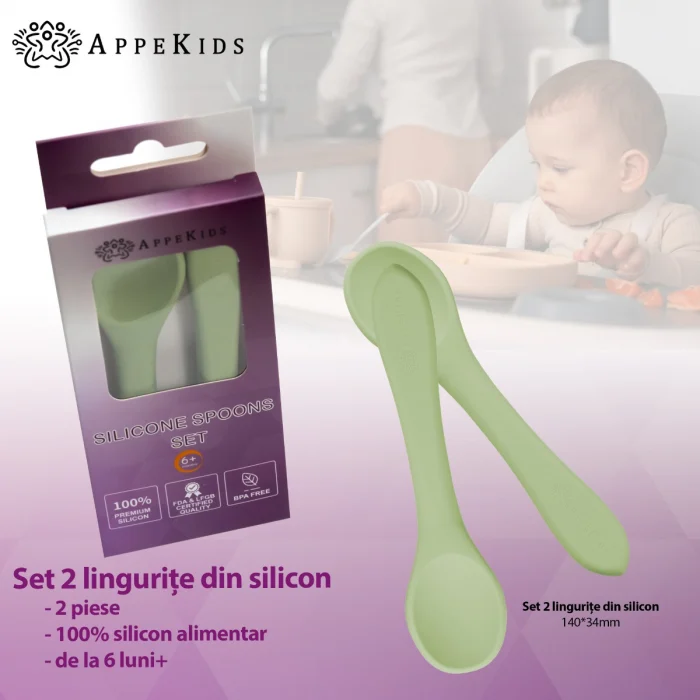 Set Lingurite din silicon, AppeKids - Verde [3]