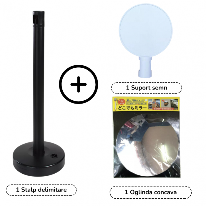 Stâlp delimitare cu suport si oglindă rutiera [5]