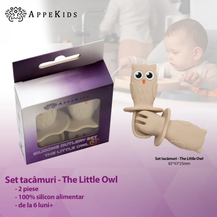 Set Tacamuri din silicon, AppeKids, OWL - Bej [3]