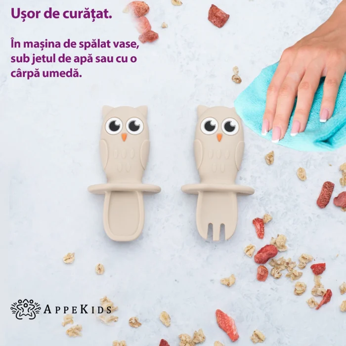 Set Tacamuri din silicon, AppeKids, OWL - Bej [5]