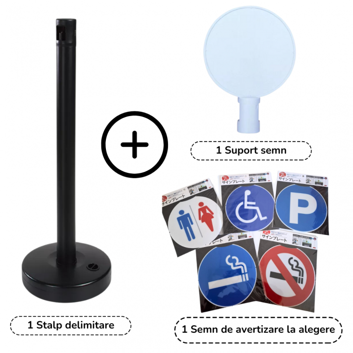 Stalp delimitare cu suport si semn de avertizare, set 3 buc [3]