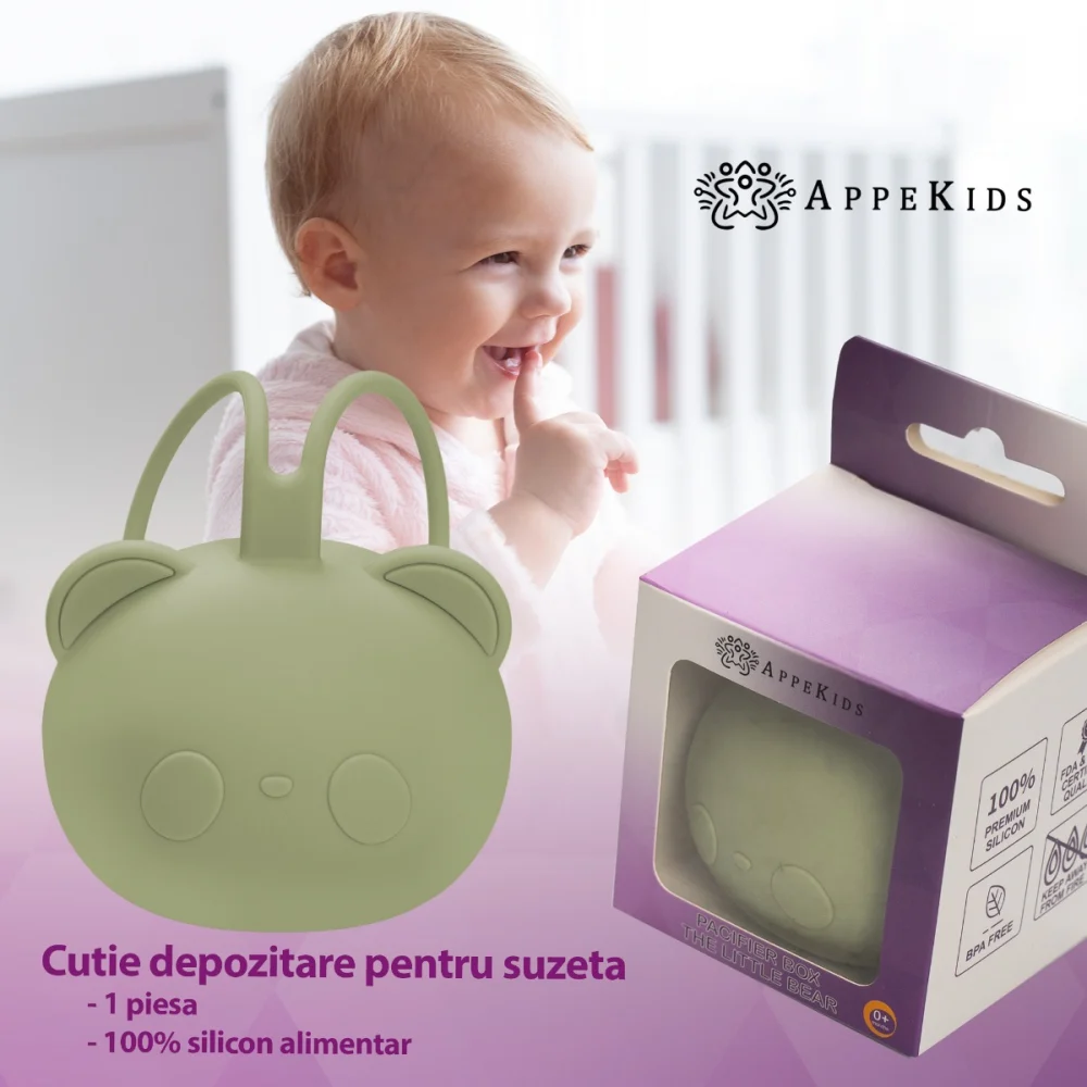 Suport pentru suzeta din silicon, AppeKids, The Little Bear - Verde [3]