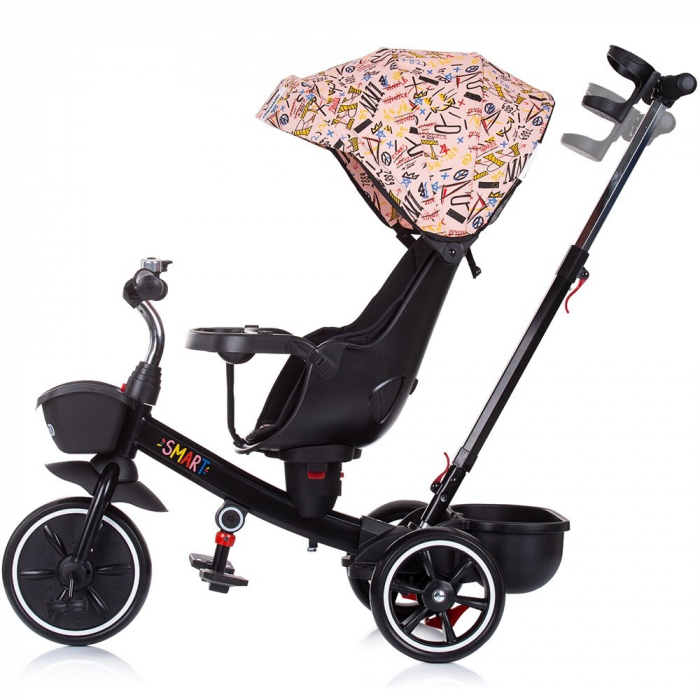 Tricicleta copii 1 an+, negru-roz piersica, cu sezut reversibil, Chipolino Smart [2]