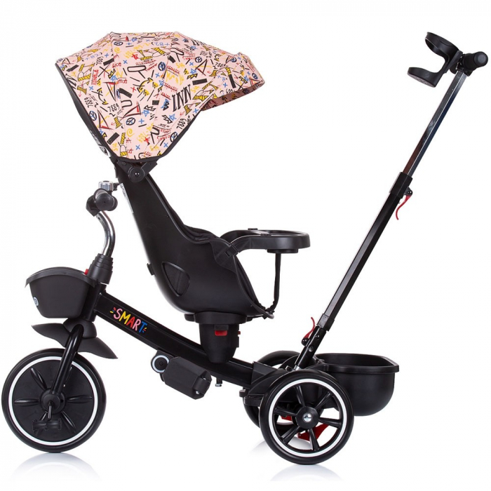 Tricicleta copii 1 an+, negru-roz piersica, cu sezut reversibil, Chipolino Smart [4]