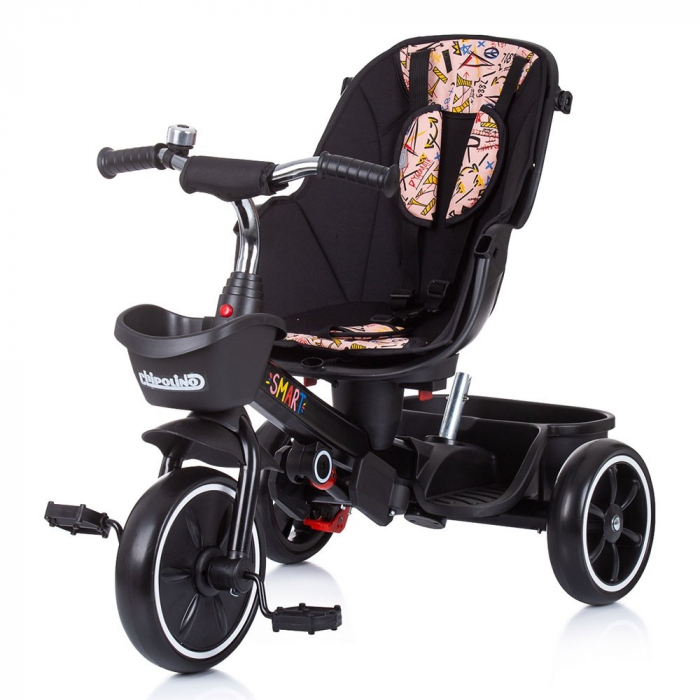 Tricicleta copii 1 an+, negru-roz piersica, cu sezut reversibil, Chipolino Smart [3]