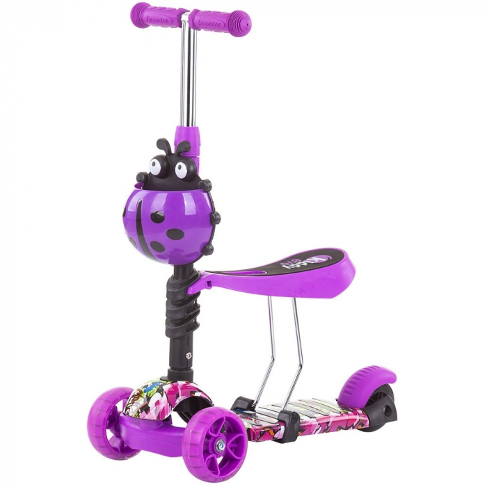 Trotineta copii 3 ani+,  3 in 1 cu maner, mov, Chipolino Kiddy Evo [4]