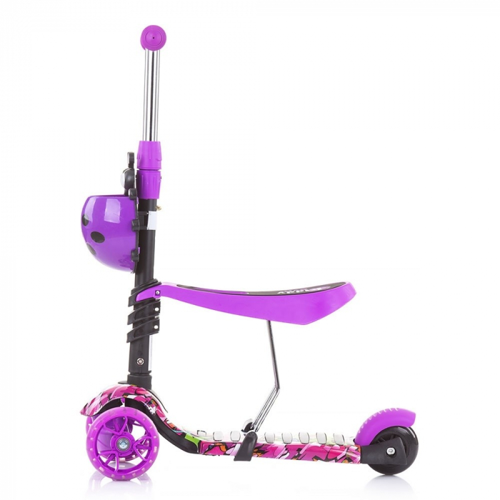 Trotineta copii 3 ani+,  3 in 1 cu maner, mov, Chipolino Kiddy Evo [5]
