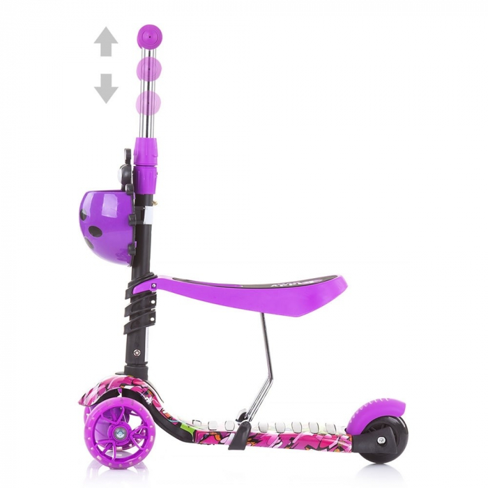 Trotineta copii 3 ani+,  3 in 1 cu maner, mov, Chipolino Kiddy Evo [7]