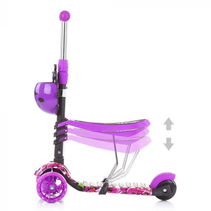 Trotineta copii 3 ani+,  3 in 1 cu maner, mov, Chipolino Kiddy Evo [6]