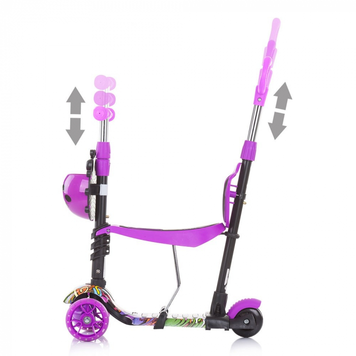 Trotineta copii 3 ani+,  3 in 1 cu maner, mov, Chipolino Kiddy Evo [3]