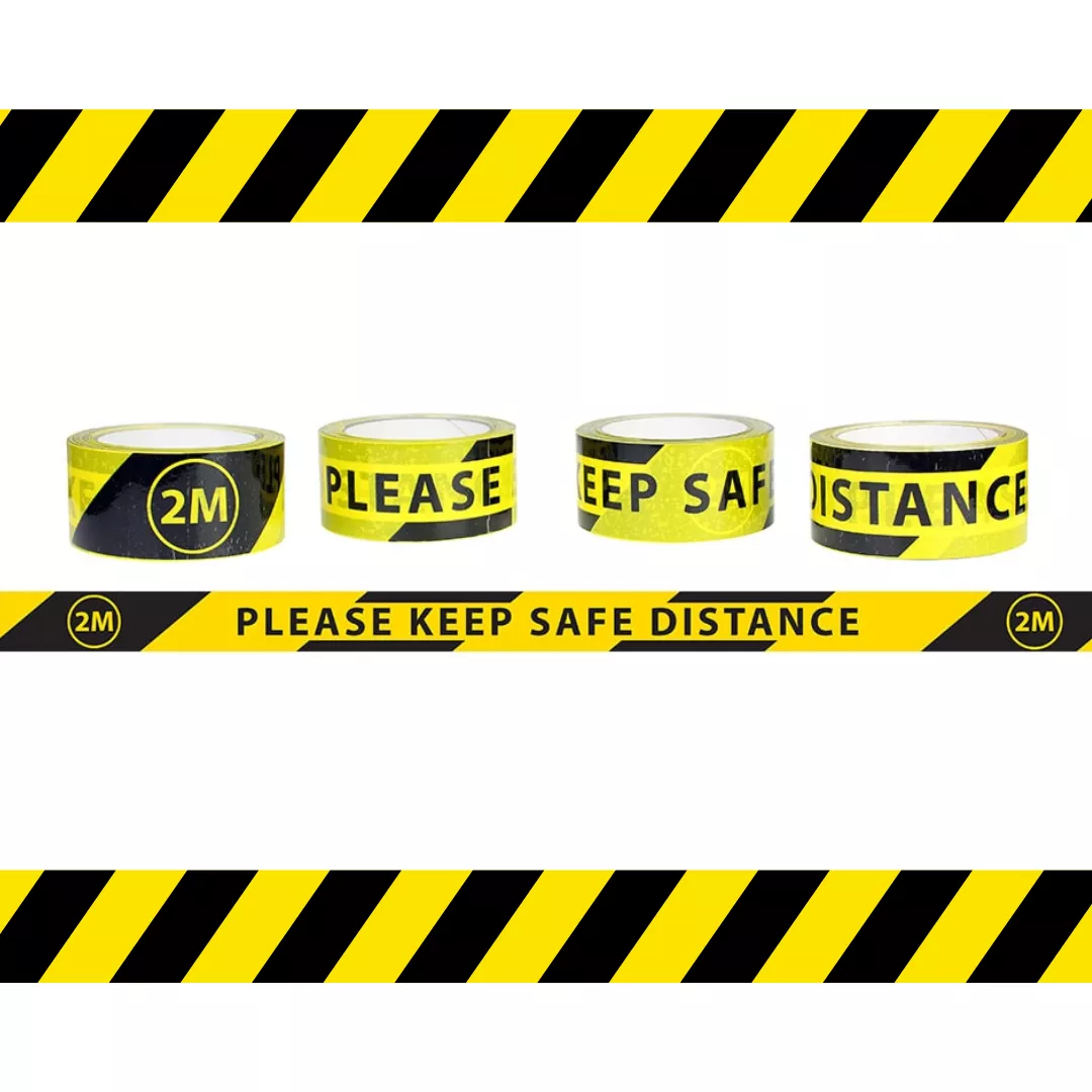 Bandă adezivă antialunecare - Banda de marcare, din adeziv acrilic, pentru distantare sociala, adeziva, 33m, galben/negru