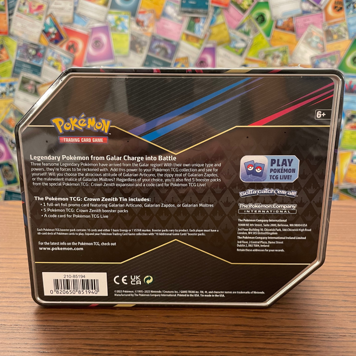 Set Cartonase Pokemon TCG Crown Zenith Tin Galarian Moltres [2]