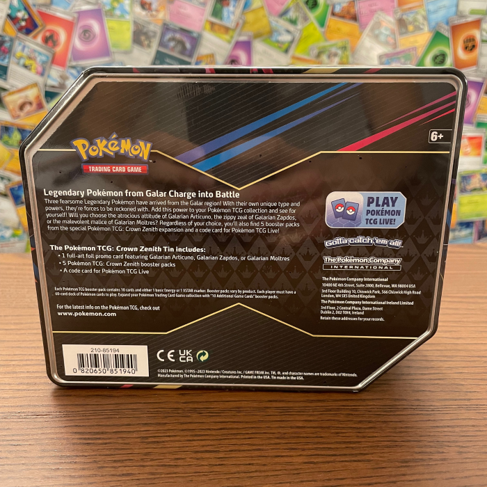 Set Cartonase Pokemon TCG Crown Zenith Tin Galarian Articuno [6]