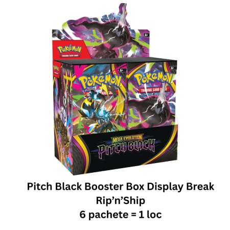 Box Break sau Rip'n'Ship in direct pe Youtube - Pokemon TCG Mega Evolution Pitch Black Booster Box Break - Rip'n'Ship
