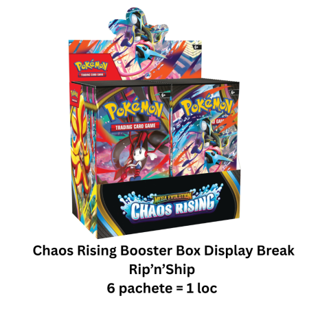 Box Break sau Rip'n'Ship in direct pe Youtube - Pokemon TCG Mega Evolution Chaos Rising Booster Box Break - Rip'n'Ship